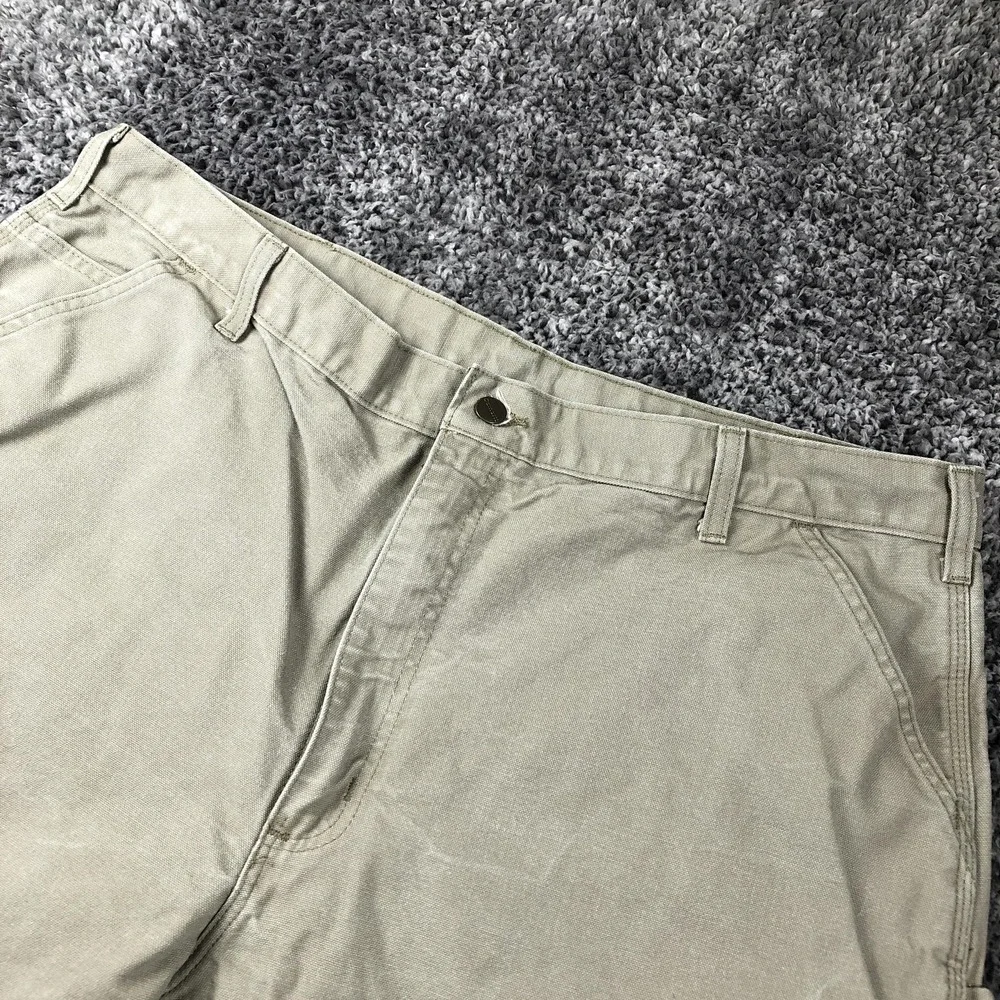 Carhartt Pants Mens 42x34 Beige Canvas Dungaree Fit Carpenter Workwear B11 DES